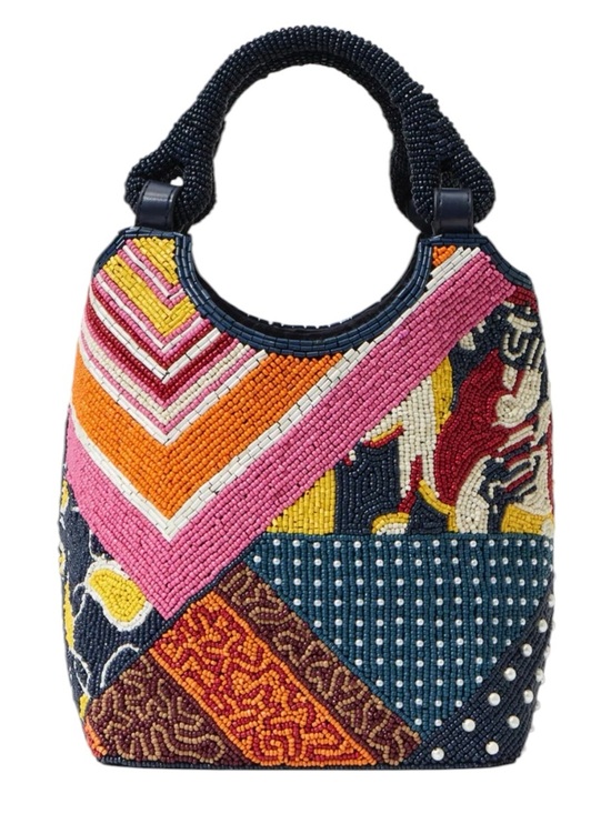 STAUD Handbags - STAUD Cote Beaded Bag Patchwork Foulard Hand Bucket Bag Multicolor Designer NWT